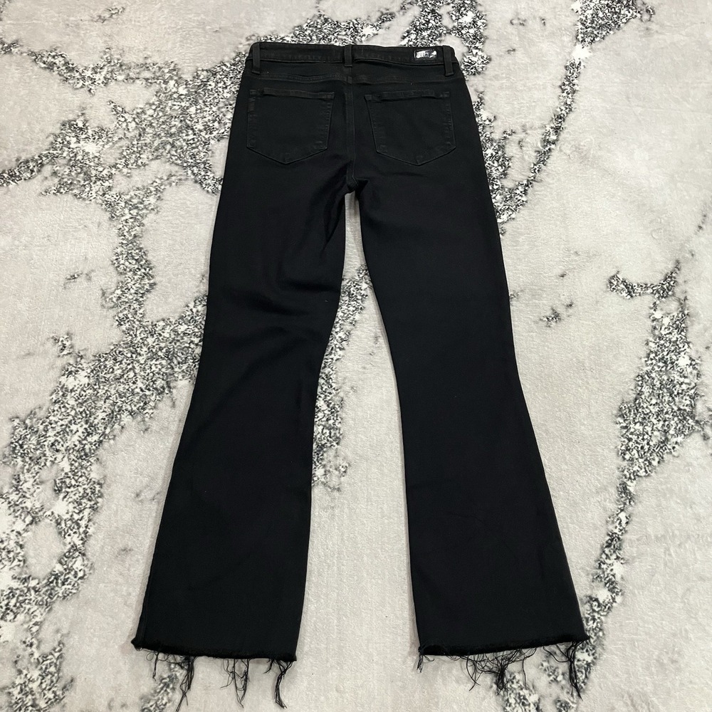 PAIGE Claudine Womens Sz 27 Black High Rise Flare Jeans Raw Hem Stretch Denim - Picture 7 of 13